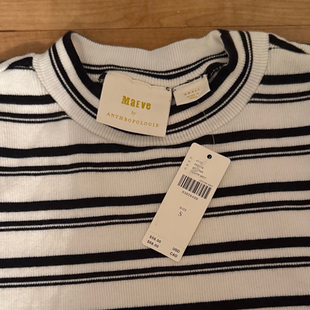 Maeve by Anthropologie Black and White Striped Short Sleeve Tee - Picture 2 of 2